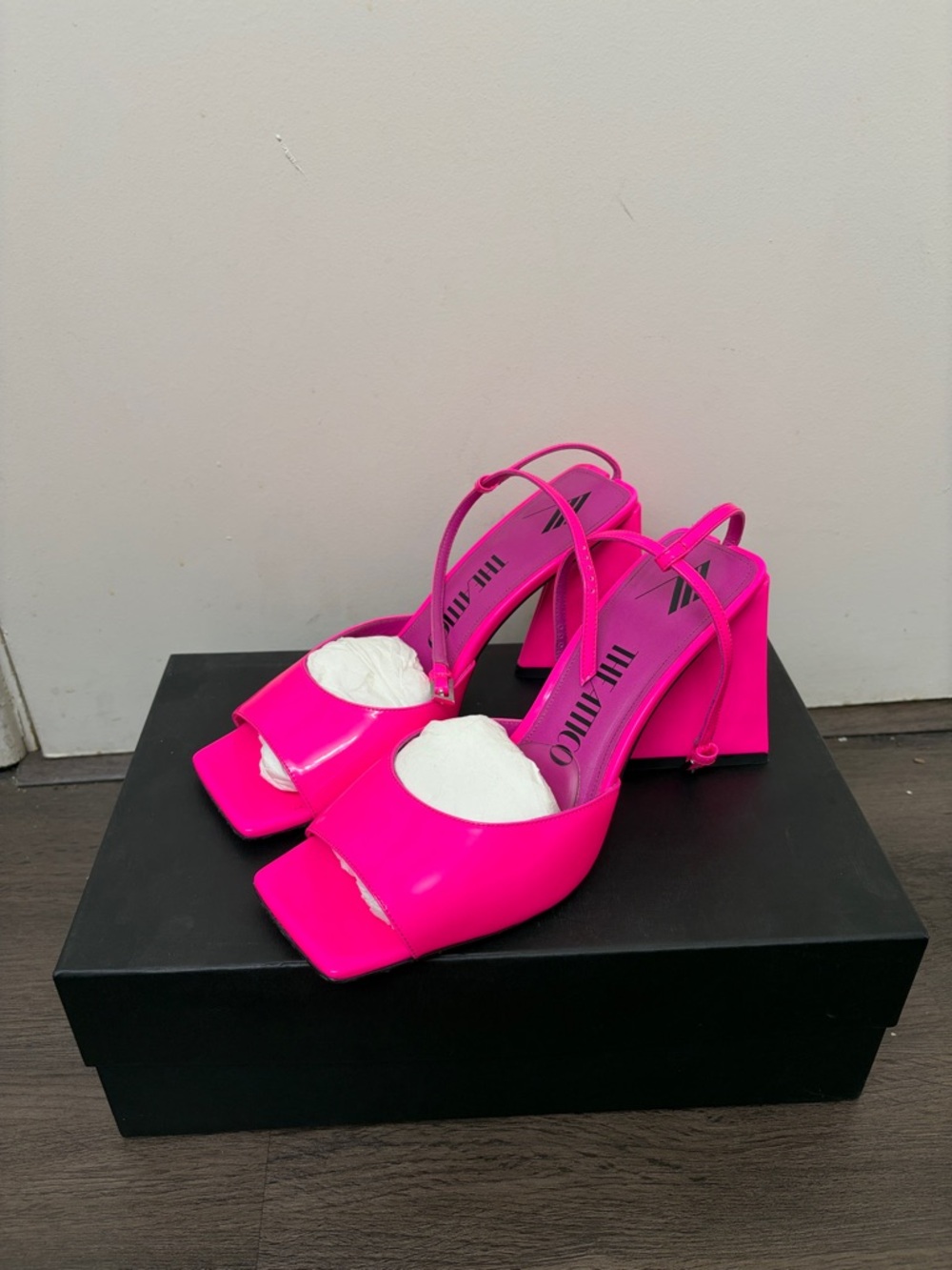 The Attico Neon Pink Slingback Block Heel Sandals Sz 9